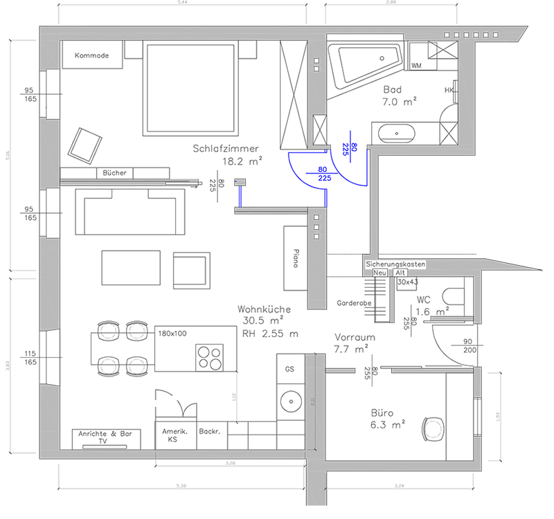 Plan Eigentumswohnung in einem Biedermeier Haus 